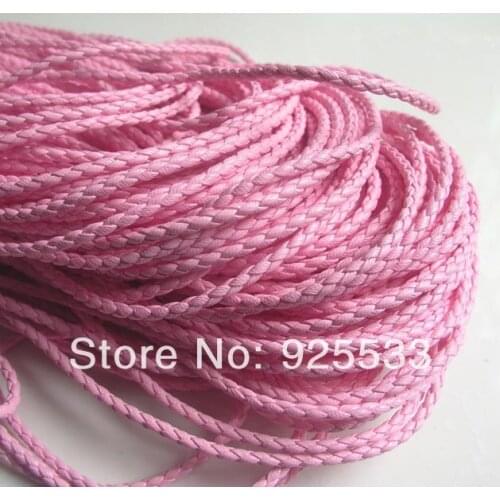 Free shipping 20m pink braid PU leather Beading Cord 3mm dia. Beading Wire Handcraft Accessories for bracelet and necklace