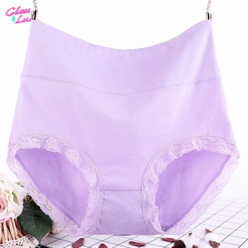 Chau Lui Big Size XL-6XL Sexy Lace High Waist Womens Cotton Soild Panties Breathable Briefs Underwear Lingerie Panties P78