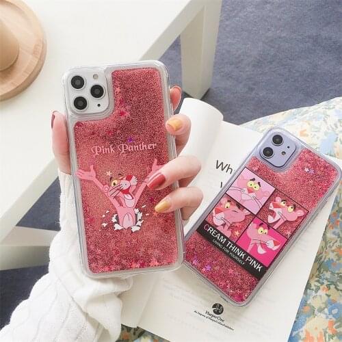 Pink Panther Phone Case For iphone 6 6S 7 8 Plus X XS 11 Pro MAX XR SE2 Dynamic Quicksand Liquid Protective Back Cover Coque