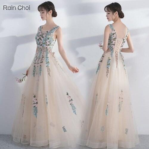 Long Evening Dresses Women A Line Applique Formal Prom Gown 2021