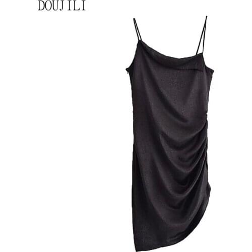 DOUJILI 2021 New Style Sexy Black Fold Camisole Dress Sleeveless Backless Slim-cut Temperament Dress For Women