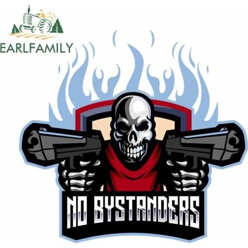 EARLFAMILY 13cm x 12.1cm for Skull Gun No Bystrnoers Anime Decal Trunk Personality Cartoon Car Stickers for Refrigerator Bumper
