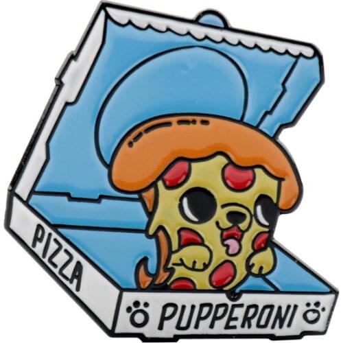Enamel Brooch Pins Creative Pizza Box Shape Brooches Pizza Dog Dot Dog Animal Design Lapel Pin for Backpack Badge Metal Gifts
