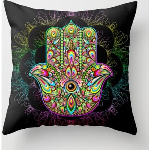 Hamsa Hand Amulet Psychedelic Decorative Pillow Cushion Covers Square Pillowcase for Sofa Cotton Linen Pillow Cover