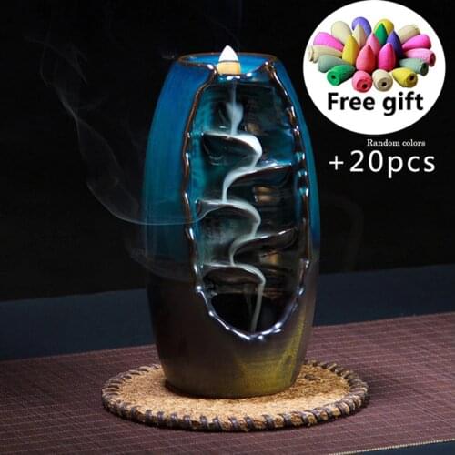 With 20Pcs Cones Free Gift Waterfall lncense Burner Ceramic Incense Holder Home Decor Best Christmas Gift