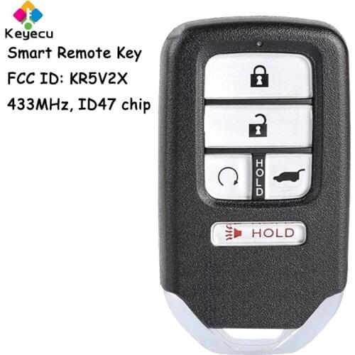 KEYECU for Honda Pilot CR-V Civic 2016 2017 2018 2019 2020 Fob 5 Buttons 433MHz ID47 Chip FCC ID: KR5V2X Smart Remote Car Key