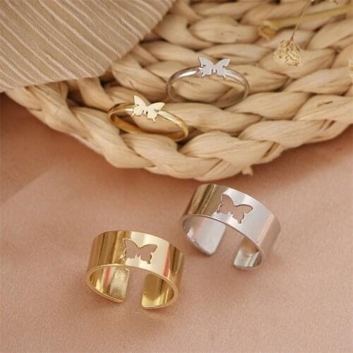 Punk Fashion Butterfly Rings For Women Men Gold Silver Color Lover Couple Butterfly Ring Set Opening Engagement Wedding Jewelry