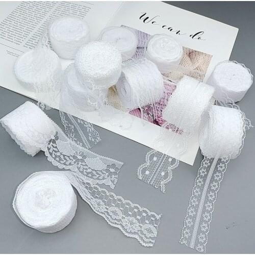 1 Roll Lace Ribbon Trim Roll Sewing Lace Ribbon Flower Fabric for Crafts Bridal Wedding Decorations, Bouquet and Gift Packaging