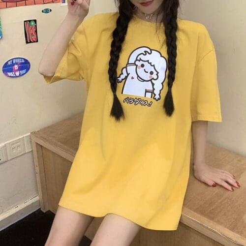 Summer Ladies Oversized T-Shirt Korean Version Of The New Short-Sleeved Cartoon Cartoon Casual Couple Streetwear Female T-Shirt
