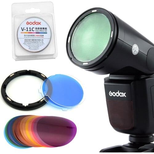 Godox AK-R16 Magnetic Mount Diffuser Plate with V-11C V11C Color Effect Gel Set for Godox V1 Series Flash Light Speedlite