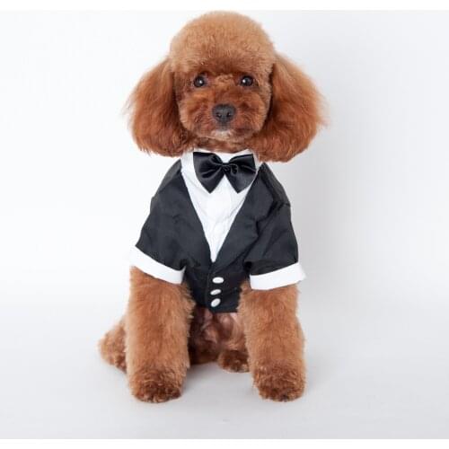 Cute Pet Dogs Cat Costume Black Bow Tie Gentleman Suit Tuxedo Formal Party Wedding Apparel Jacket Clothes For Small Dog S-XXL