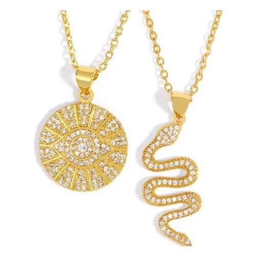 Snake multicolor micro pave cz zircon cubic zirconia necklace copper Clavicle gold plated Snake Chain Choker Pendant hjfh3