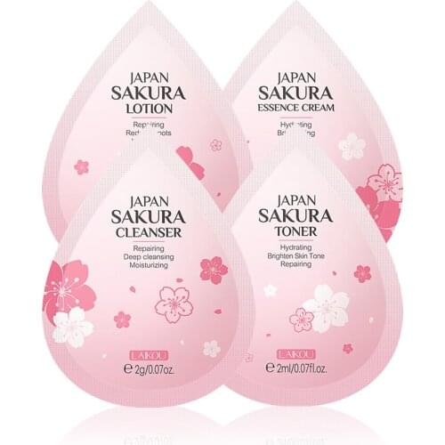 5PCS Four-in-one Suit Sakura Skin Care Set Cleanser Toner Lotion Essence Cream Travel Portable Brighten Oil Control Face Care