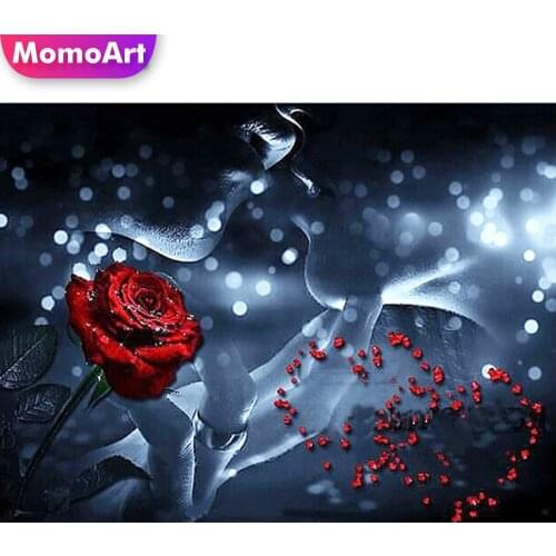 MomoArt 5D DIY Diamond Painting Flower New Arrival Couples Diamond Mosaic Black Red Full Square Embroidery Cross Stitch Wall Art