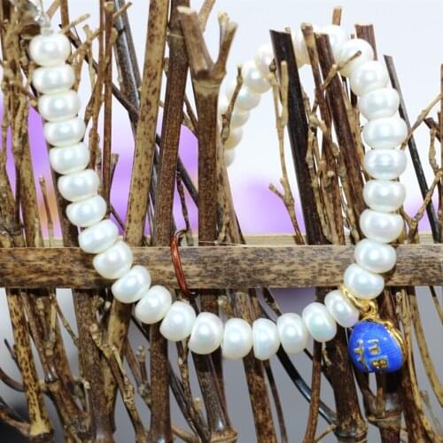 Natural abacus white freshwater cultured 7-8mm pearl beads strand bracelets cloisonne spacers charms women jewelry 7.5inch B3085