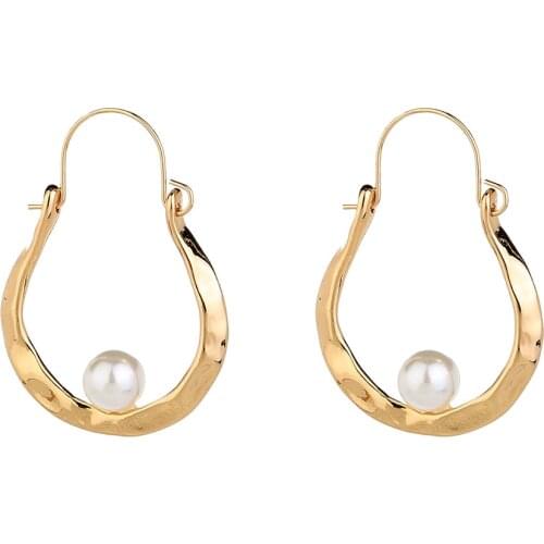 2020 New Pearl U-shaped Metal Geometric Gold Color Exaggerate Drop Earrings for Women Girl Jewelry