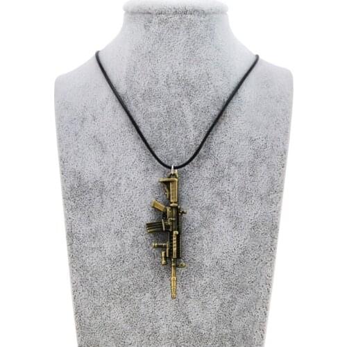 Fashion New CS GO Leather Chain Gun Pendant Necklace For Men Counter Strike Vintage Gold Guns Choker Necklace Male Jewelry Gift
