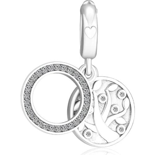 Fits for Pandora Bracelets Tree of Love Dangle Charms 100% 925 Sterling Silver Jewelry Beads with Clear CZ Free Shipping