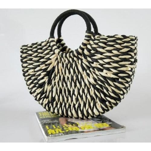 Semicircle straw woven bag handmade pure color woven basket rattan woven portable cosmetic bag
