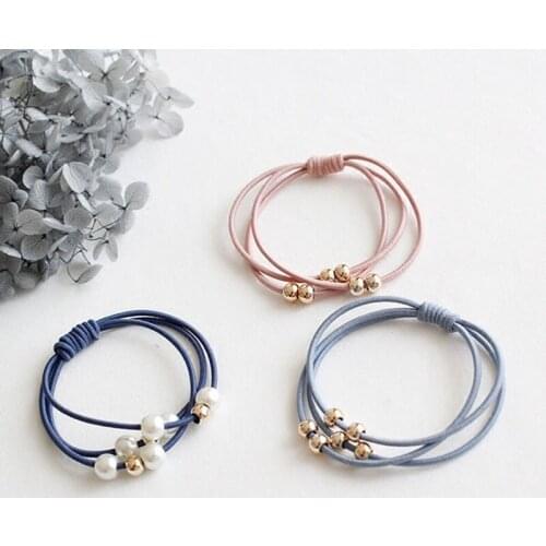 2PCS Three Lines In One Pearl Hair Band Base Hair Korean Version of High Elasticity Hair Ponytail Holder Scrunchies Accessories