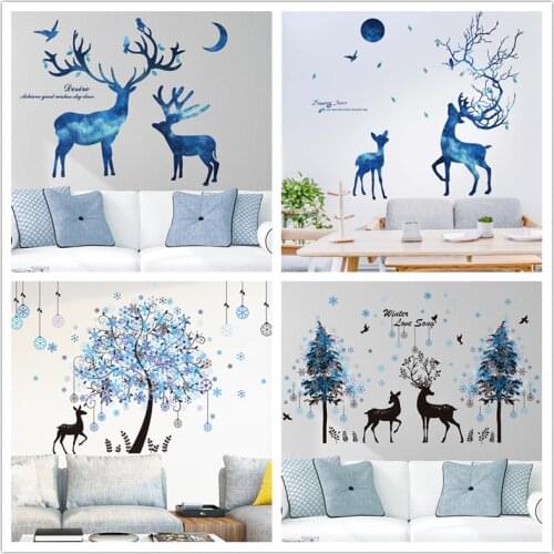 [SHIJUEHEZI] Creative Deer Wall Stickers DIY Cartoon Animal Wall Decals for House Living Room Bedroom Nursery Decoration