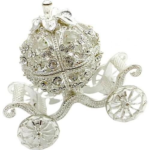 Hinged Trinket Box Gift for Valentines, Wedding, Birthday, Pumpkin Carriage Jewelry Holder with Crystals, Collectible Figurine