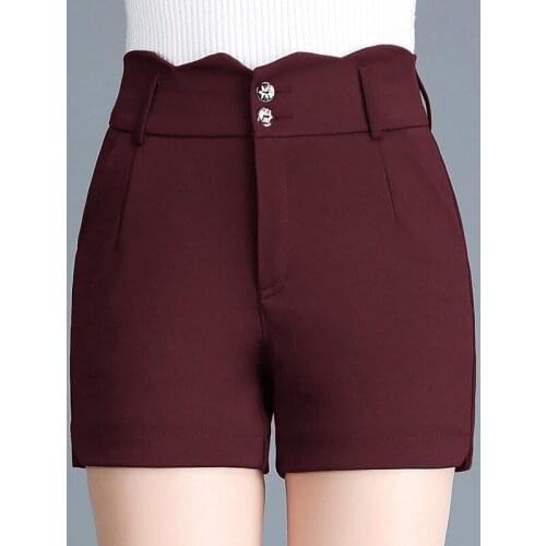 Feminino Woman Casual Elastic Shorts Women Plus Size Straight Hot Shorts New Fashion Ladies High Waist Red Black Summer Shorts