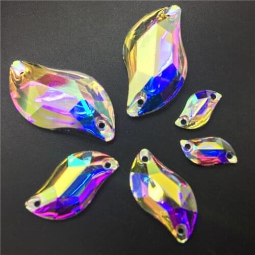 TopStone 6x12 10x20 15x30 mm Crystal Clear AB S shape Sew On Stone Flat Back Resin Sew on rhinestone diy dress clothing