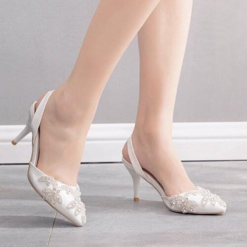 Women Pumps Luxury Crystal Slingback High Heels Summer Bride Stiletto Comfortable White 7CM Party Wedding Shoes