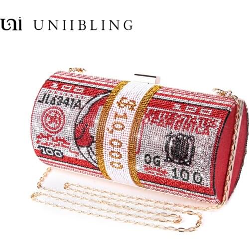 Uniibling Rhinestone Money Clutch Purse for Luxury Womens Designer Handbag Party Evening Unusual Bags for Wedding