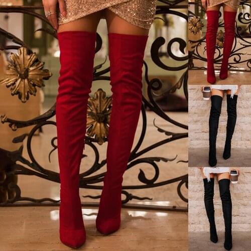 2021 Ladies Shoes High Heels Women Over The Knee Boots Scrub Black Pointed Toe Motorcycle Boots Winter Boots Women