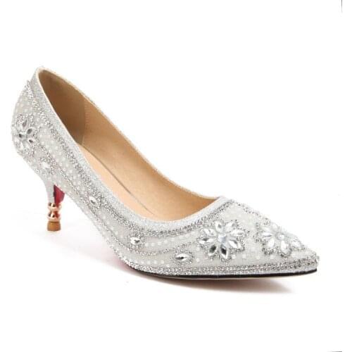 In the spring of 2018 the new sexy fine with high heels pointed diamond 30 shallow mouth bride shoes 18112-47
