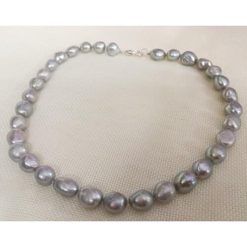 Women Jewelry 12x14mm gray pearl baroque pearl beads handmade necklace Natural freshwater pearl gift 17'' 42cm