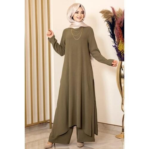 Khaki colour two pieces women dress. Elegant and quality dress. Muslim dress. New season fashion. Made in Turkey. Kaftan. Caftan