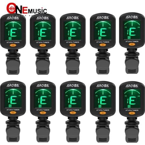 10pcs AROMA AT-01A Guitar Tuner Rotatable Clip-on Tuner LCD Display for Acoustic Guitar Bass Ukulele Guitar Accessories