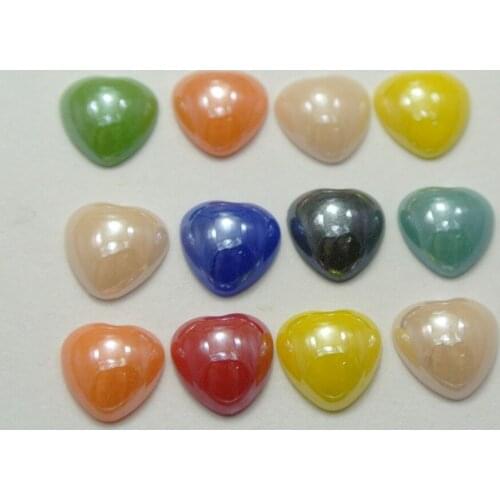 100 Mixed Color Luater AB Heart Flatback Glass Cabochon Half Pearl 8X8mm