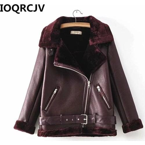 219 Witer Womens Motorcycle Velvet PU Faux Leather Jacket Female Thick Korean Bomber Jackets Casual Basic Coats Outerwear R884