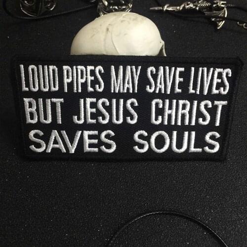 Embroidery motorcycle patch black biker patch LOUD PIPES SAVE LIVES patches