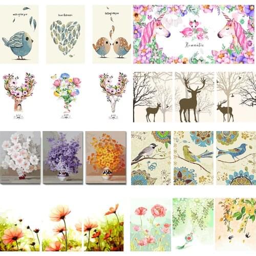 3x DIY Oil Painting by Numbers animal Triptych Modular Coloring Picture unicorn Abstract Paint flower Wall Sticker Unfinished