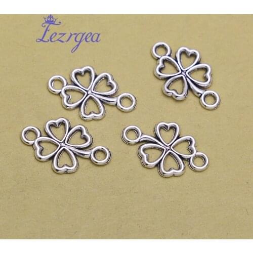 50pcs/lot--20x12mm, clover cham,Antique silver plated clover connector charms ,DIY supplies, Jewelry accessories