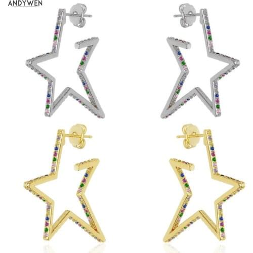 Andywen 100% 925 Sterling Silver Gold Rainbow Colorful Zircon Hoops Circle Rock Punk Luxury Jewelry For European Ohrringe