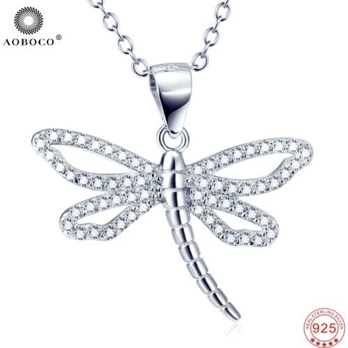 AOBOCO New Arrival 925 Sterling Silver Necklace Crystal Butterfly High Quality Pendant Charming Jewelry Women Necklaces GNX9985