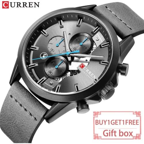 Top Brand Luxury CURREN Men Watch Classic Black Wristwatch With Leather Strap Casual Chronograph Waterproof Male Clock relogio