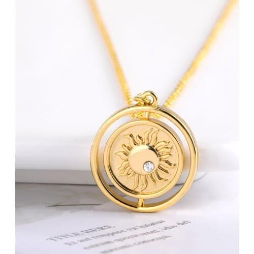 CZ Ethnic Sun Totem Pendent Necklace Cubic Zirconia Pentagram Stainless Steel Round Crystal Ladies Charm Jewelry Accessories