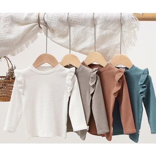 Baby Long-sleeved Bottoming Shirt2021 New Childrens Sport Top Girls Flying sleeve T-shirt Kids Shirt t Girls Long-Sleeved Tee