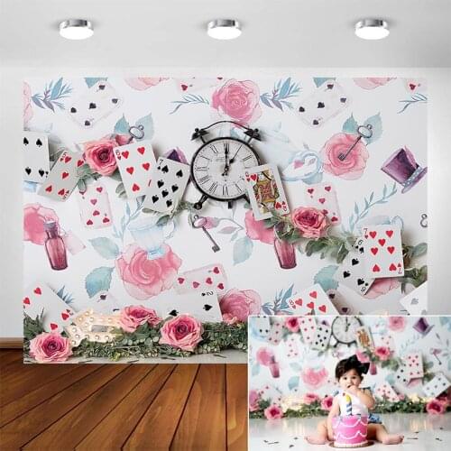Alice in Wonderland Backdrop Playing Card Tea Party Newborn Baby Photo Shoot Background for Photography Photo Studio Photocall