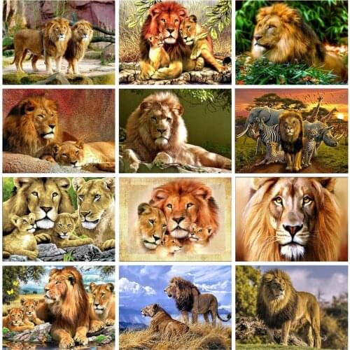 Huacan Diamond Painting Full Square Lion 5D Diamond Embroidery Mosaic Animal Art Kit Decorations Home Hobbies And Crafts