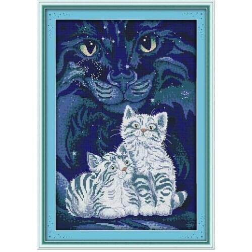 Joy Sunday Cross Stitch Two Little White Tigers Patterns 14CT 11CT Print Counted Cross Stitch Handmade Embroidery Needlework Set