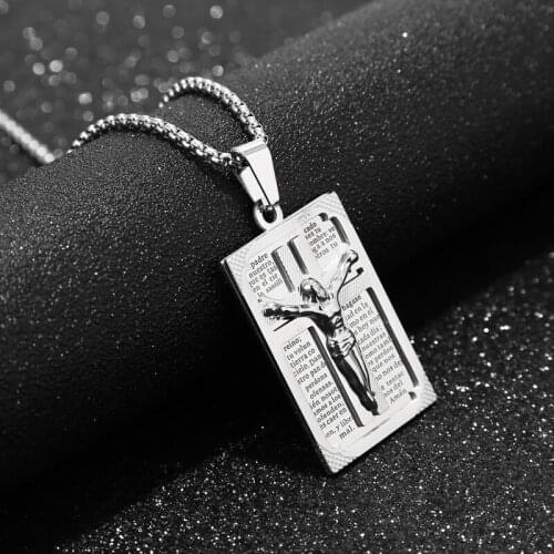 Boys Girls Crucifix Cross Necklace well Polished stainless steel rectangle pendant necklace for gifts