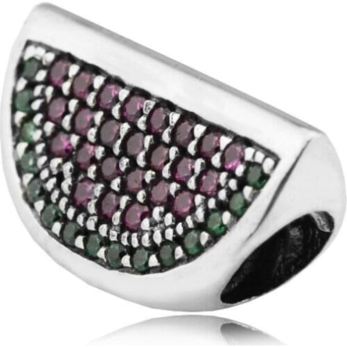 Summer Collection Pave Watermelon Charm Silver 925 DIY Beads for Jewelry Making for Friend Daughter Sister Mom Perfect Gift 0393